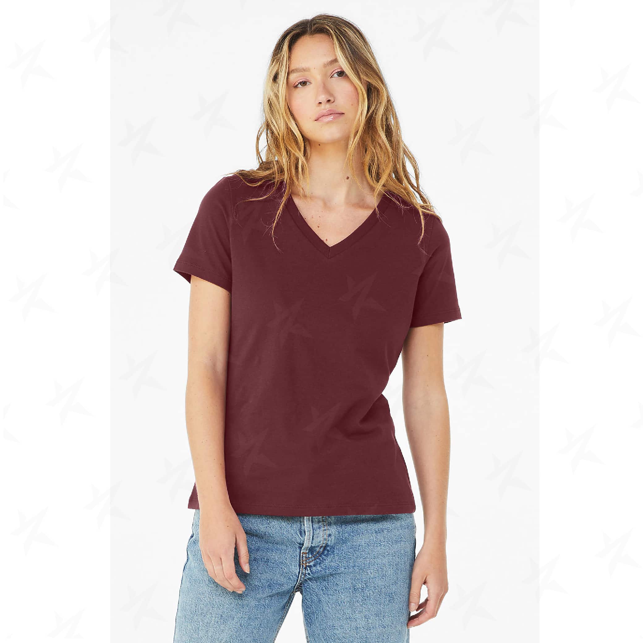 promotional-womens-relaxed-v-neck-tee-6405-maroon